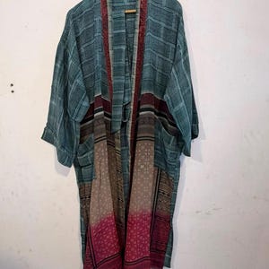 Recycled Crepe Silk Patchwork Kimono Robe – Bohemian Summer Nightwear 3/4 Sleeves For Women's - Comfort Feel Women's Kimono -