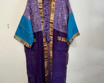 Bata de kimono de seda con estampado floral bohemio – Bata de baño de kimono de seda para mujer - Bata de noche cómoda y relajante para mujer -