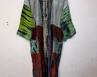 Hippie Boho Tie Dye Bathrobe - Bohemian Indian Style Beach Night Partywear Kimono - Bridesmaid Two Shade Tie & Dye Kimono Robe -