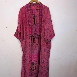 Comfortable Floral Printed Crepe Silk Kimono - Bohemian Crepe Silk Long Kimono Jacket - Hippie Summer Beach Wear Cover up For Women's -