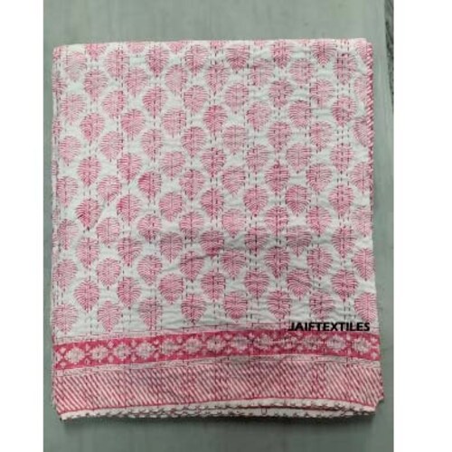 Pink Hand Block Print Kantha Quilt Vintage Jaipuri Quilt Soft Etsy
