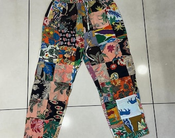 Thai Hippie Patchwork Cotton Patchwork Drawstring Clothing, Unique Pants, Boho Design Free Spirit Style, Men's Women's Hippie Pant Trouser