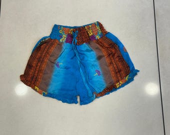 Floral Silk Shorts: Bohemian High Waist, Handmade