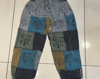 Beautiful Patch Work Harem Pant, Bohemian Comfortable Elastic Waist Band Patchwork Trouser Pant, Bridesmaid Men And Women's Print Patch Pant