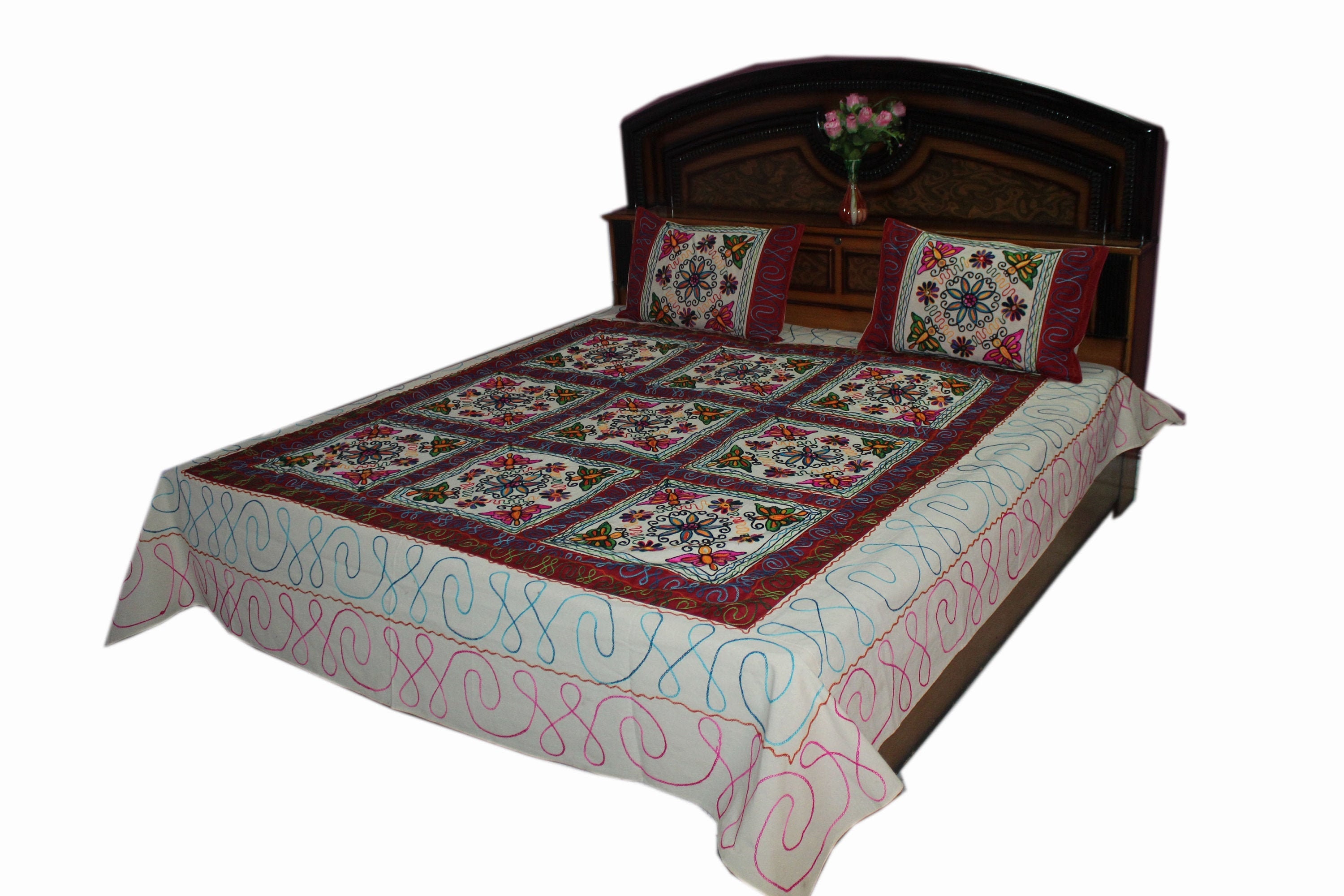 Cotton Bedsheet Embroidered indian bed spread wallhanging Etsy