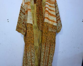 Boho Tie-Dye Silk Kimono Robe: Beach Cover-Up
