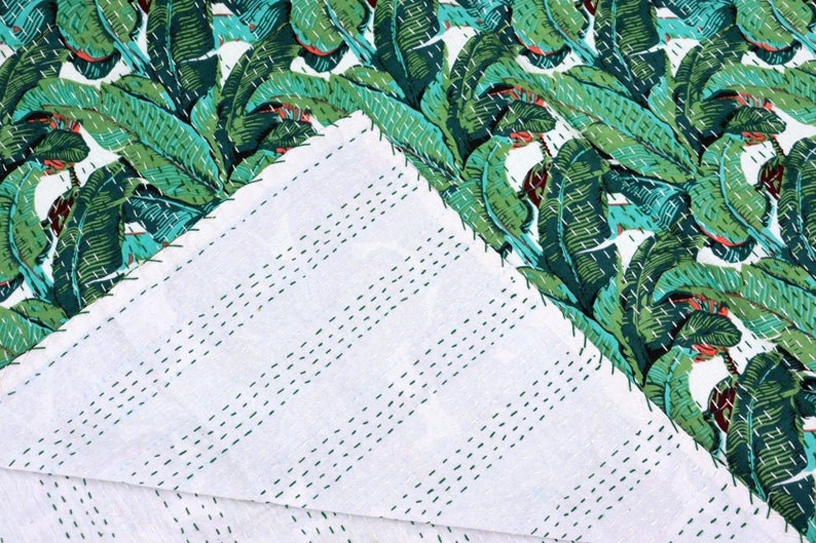 Banana Leaves Pattern Printed Kantha Quilt/ Bohemain Etsy