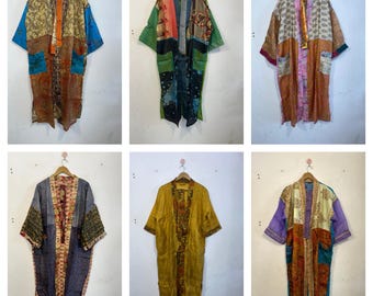 Kimono elegante de seda suave estilo hippie bohemio de 5 a 100 piezas para mujer - Kimono de patchwork de seda pura - Cubrebaño de verano con estampado floral bohemio -
