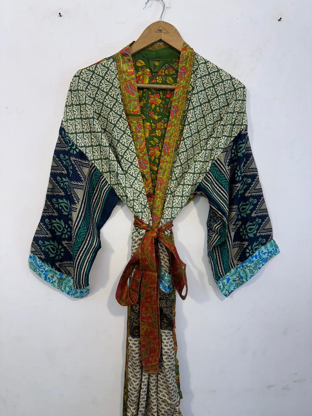 Sari Robe Floral Print Silk Sari Kimono Robe: Patchwork Funky Style - Etsy