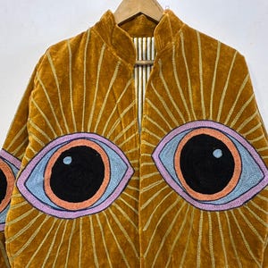 Evil Eye Threads Work Velvet Suzani Jacket For Men And Women's - Boho Hippie Style Handmade Embroidery Work Partywear Jacket - image 4