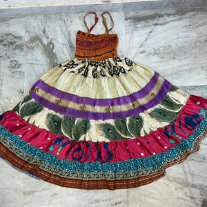 Silk Patch Work Layer Skirt Dress, Women Maxi Dress, Lounge Party Wear Silk Boho Hippie Dress, Indian Style Beach Wear Dress, Gift For Her