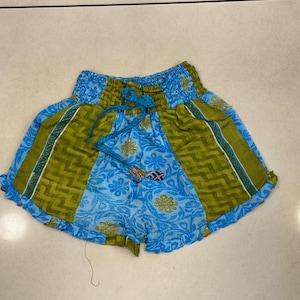Silk Floral Shorts, Hippie Boho Recycled Silk Saree Fabric Short, Comfortable Relaxed Feel Sleep Wear Shorts, Silk Short Loungewear.