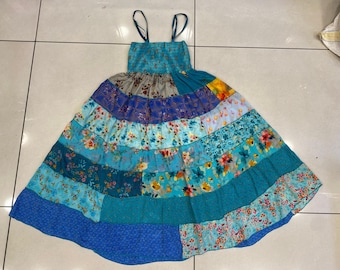 Handmade Recycled Silk Patchwork Skirt: Bohemian Tiered Maxi