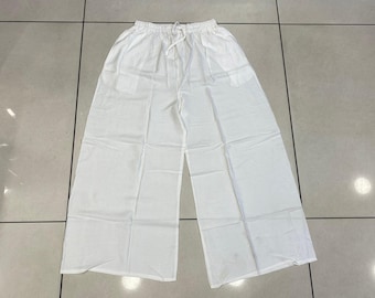 White Rayon Palazzo Pants: Wide Leg Yoga Trousers, Plus Size