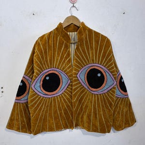 Evil Eye Threads Work Velvet Suzani Jacket For Men And Women's - Boho Hippie Style Handmade Embroidery Work Partywear Jacket - image 3
