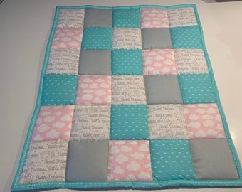 Handmade Bambi Yellow Grey White Cotton Fabric Baby Quilt Playmat Nursery