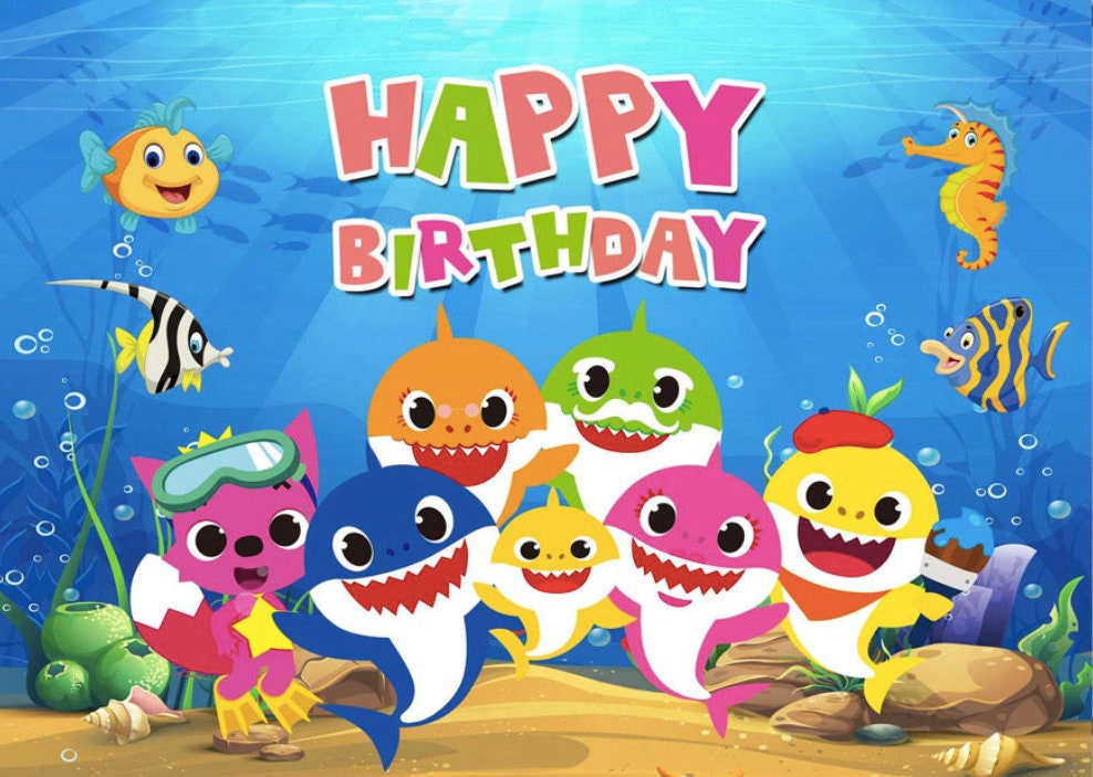 Huge Baby Shark Happy Birthday Backdrop Banner Baby Party Etsy Huge Baby Shark Happy Birthday Backdrop Banner Baby Party Etsy