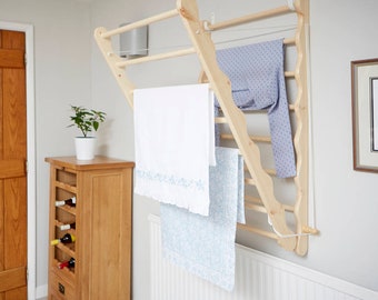 Wall Mounted Drying Rack, Folding Laundry Drying Rack for Clothes, Balcony Furniture,  Laundry Hanging Rack, Wood Clothes Drying Rack Hang