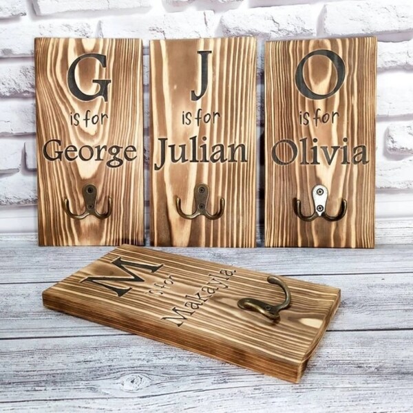 Wood Engraved Coat Hook , Rustic Mask Hook , Backpack Hanger , Towel Hooks , Stocking Holders , Personalized Decorative Wall Coat Hooks