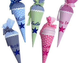 Sibling school cone with desired name and star embroidered 35 cm or 50 cm - many fabrics to choose from