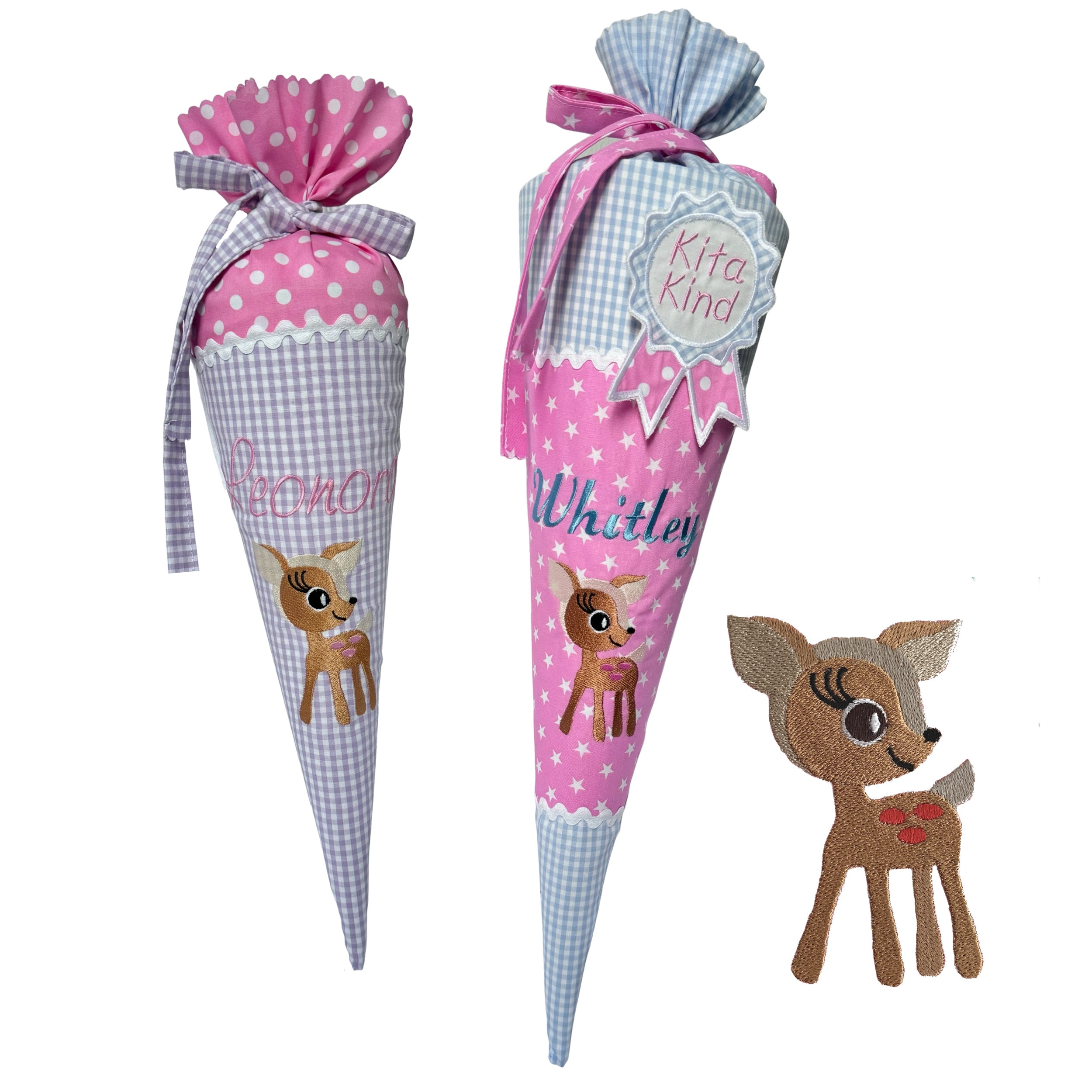 Personalisiertes Schultüte „Forest Deer“ – Pink, Ca. 70–90 Cm, Mit Bambi-Motiv & Name, Abnehmbarer Bezug