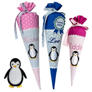 Petit cartable "Pingouin" 35 cm ou 50 cm brodé du prénom - nombreux tissus au choix