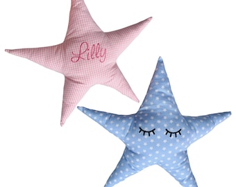 Good night pillow "Star sleepy eyes" embroidered with your desired name - many fabrics to choose from