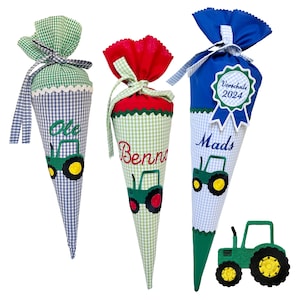 Petit cartable "Trecker/Tractor" 35 cm ou 50 cm brodé du prénom - nombreux tissus au choix