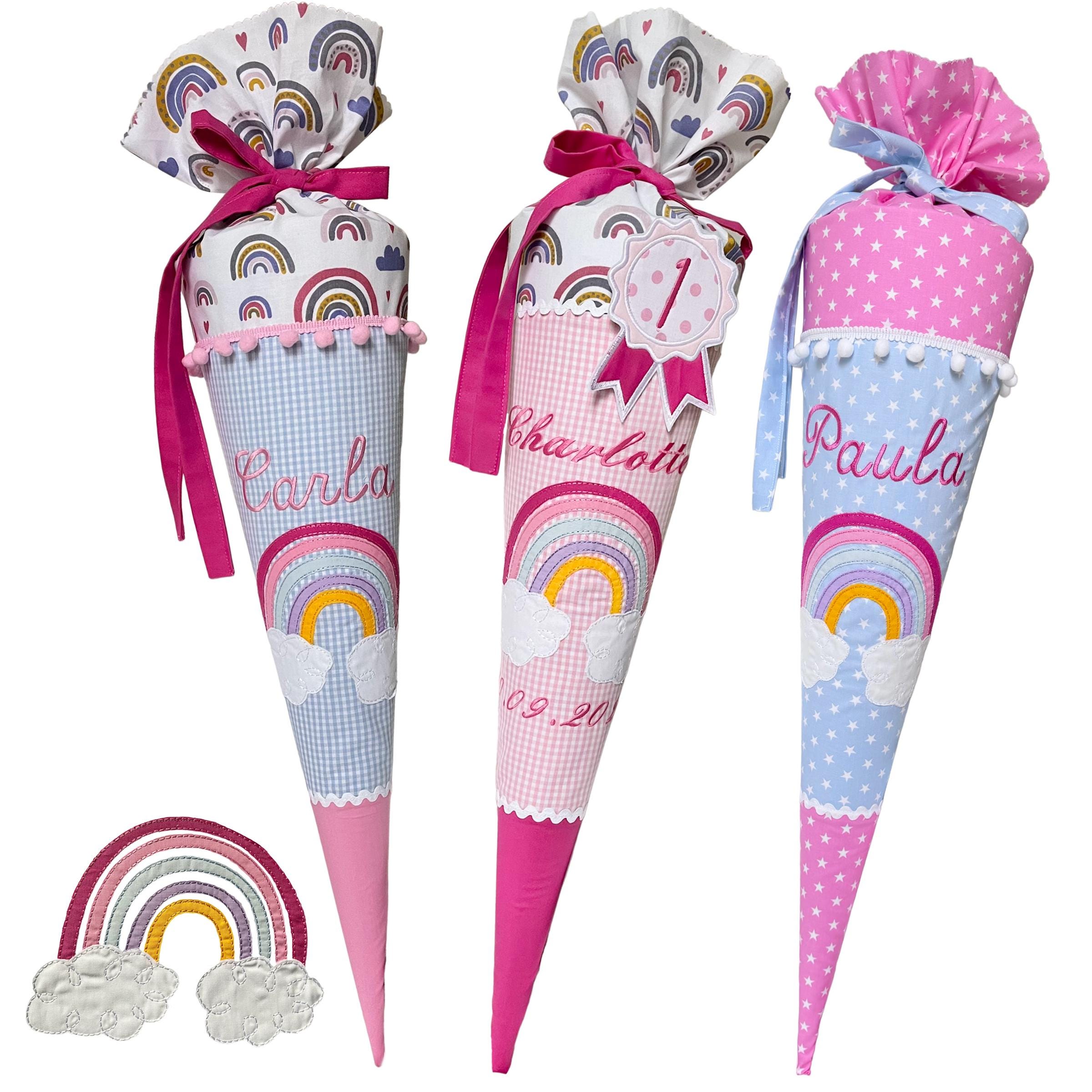 School cone "Rainbow" 70 cm or 80 cm - embroidered with name - many fabrics to choose from