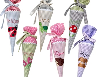Small school cone/ sibling school cone 35 cm or 50 cm embroidered with motif and name - many motifs and fabrics to choose from