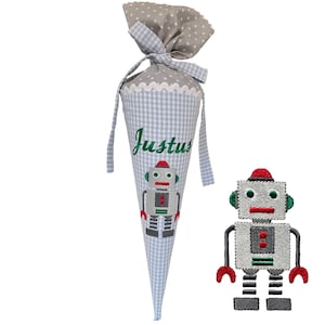 Petit cône scolaire "Robot" 35 cm ou 50 cm brodé du prénom - nombreux tissus au choix