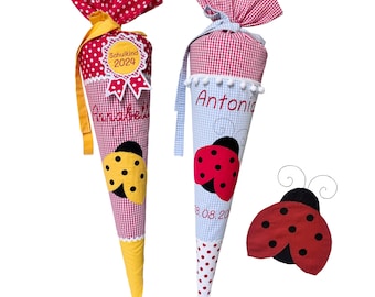 School cone "Beetle / Ladybird" embroidered with name - many fabrics to choose from