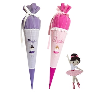 Cône scolaire "Ballerine" 70 cm ou 80 cm - brodé du prénom - nombreux tissus au choix