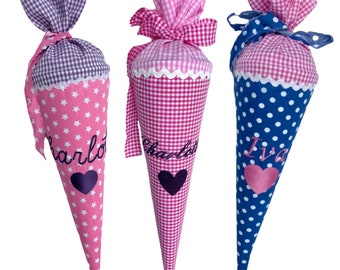 Sibling school cone with desired name and heart embroidered 35 cm or 50 cm - many fabrics to choose from