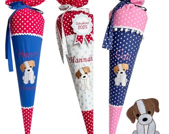School cone &quot;Dog&quot; 70 cm or 80 cm embroidered with name - many fabrics to choose from