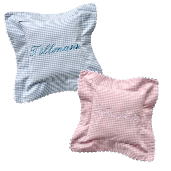 Coussin bébé/coussin prénom, coussin de naissance brodé du prénom - nombreux tissus au choix et 2èmes tailles