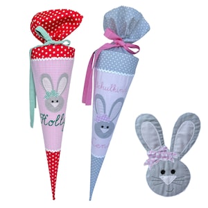 Cône scolaire "Lapin/Lièvre" 70 cm ou 80 cm brodé de prénom et/ou date - nombreux tissus au choix