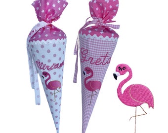 Kleine Schultüte "Flamingo" 35cm oder 50cm mit Namen bestickt - viele Stoffe zur Auswahl