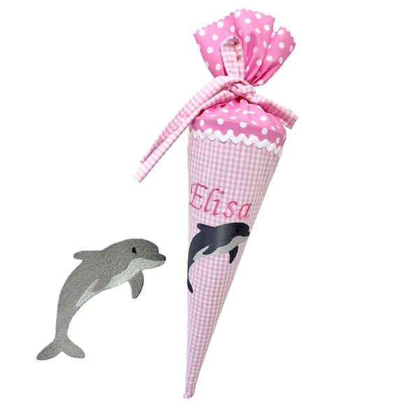 Kleine Schultüte "Delfin" 35cm oder 50cm mit Namen bestickt - viele Stoffe zur Auswahl