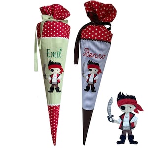 Cône d'école "Pirate" 70 cm ou 80 cm - brodé avec nom - nombreux tissus au choix