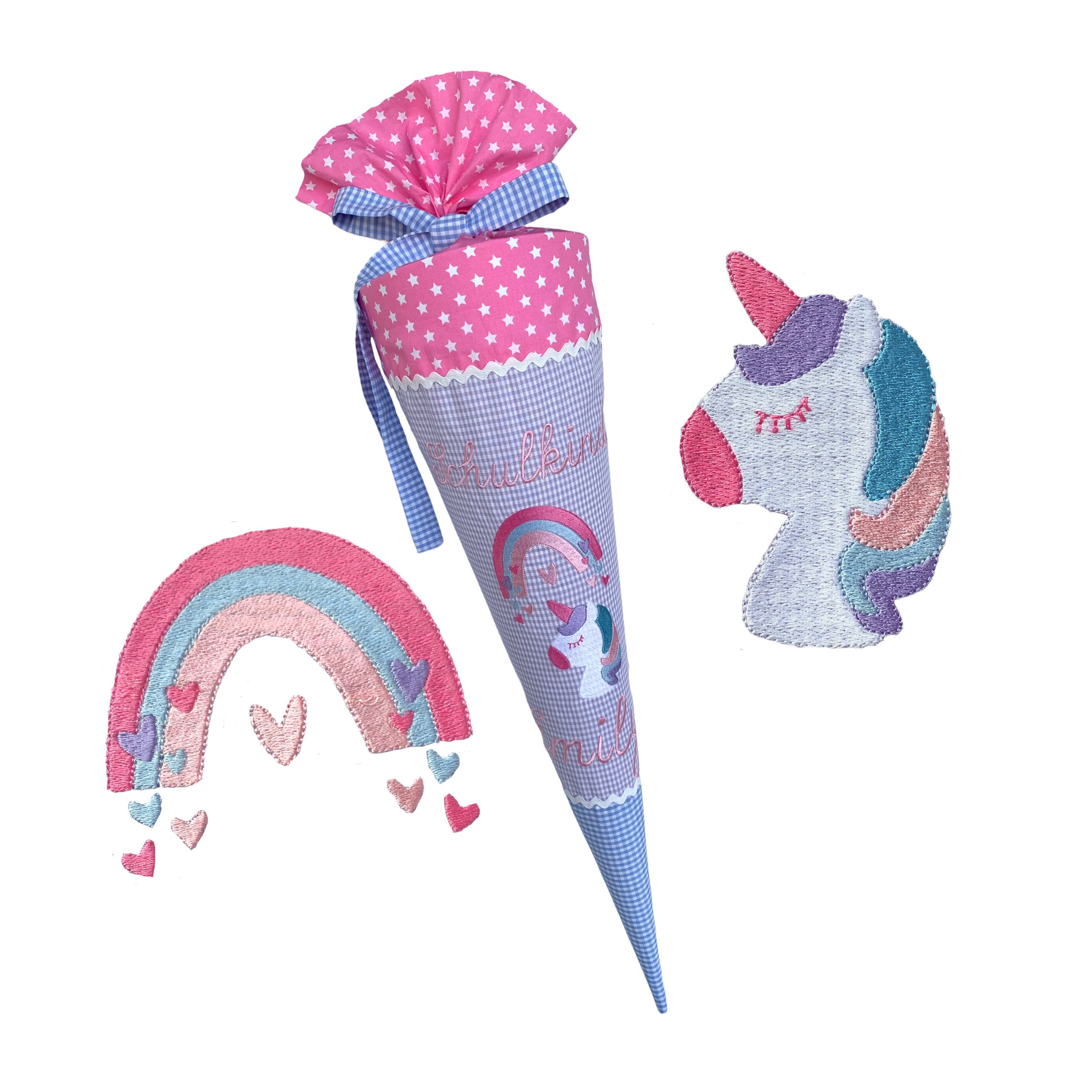 School bag unicorn with rainbow with enchanting embroidery and names …