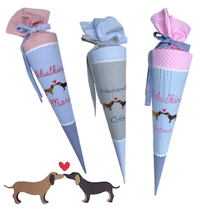 School cone "Dog Love" 70 cm or 80 cm embroidered with name - many fabrics to choose from