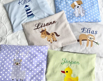 Cherry stone pillow/heating pillow embroidered with name and motif - many fabrics and motifs to choose from