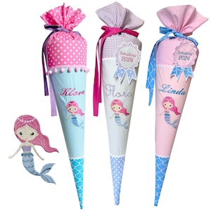 School cone &quot;Mermaid&quot; 70 cm or 80 cm embroidered with name - many fabrics to choose from