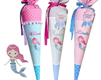 School cone &quot;Mermaid&quot; 70 cm or 80 cm embroidered with name - many fabrics to choose from