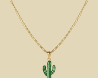 Cactus Plant Enamel Pendant with IP Gold Stainless Steel Chain