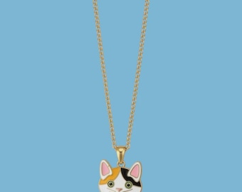 Peter the Cat Enamel Pendant with IP Gold Stainless Steel Chain