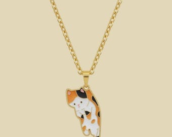 Ginger Bad Kitty Cat Enamel Pendant with IP Gold Stainless Steel Chain