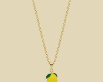 Sour Lemon Enamel Pendant with IP Gold Stainless Steel Chain
