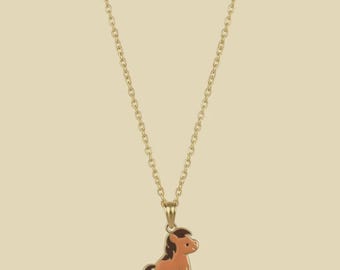 Jake the Pony Enamel Pendant with IP Gold Stainless Steel Chain